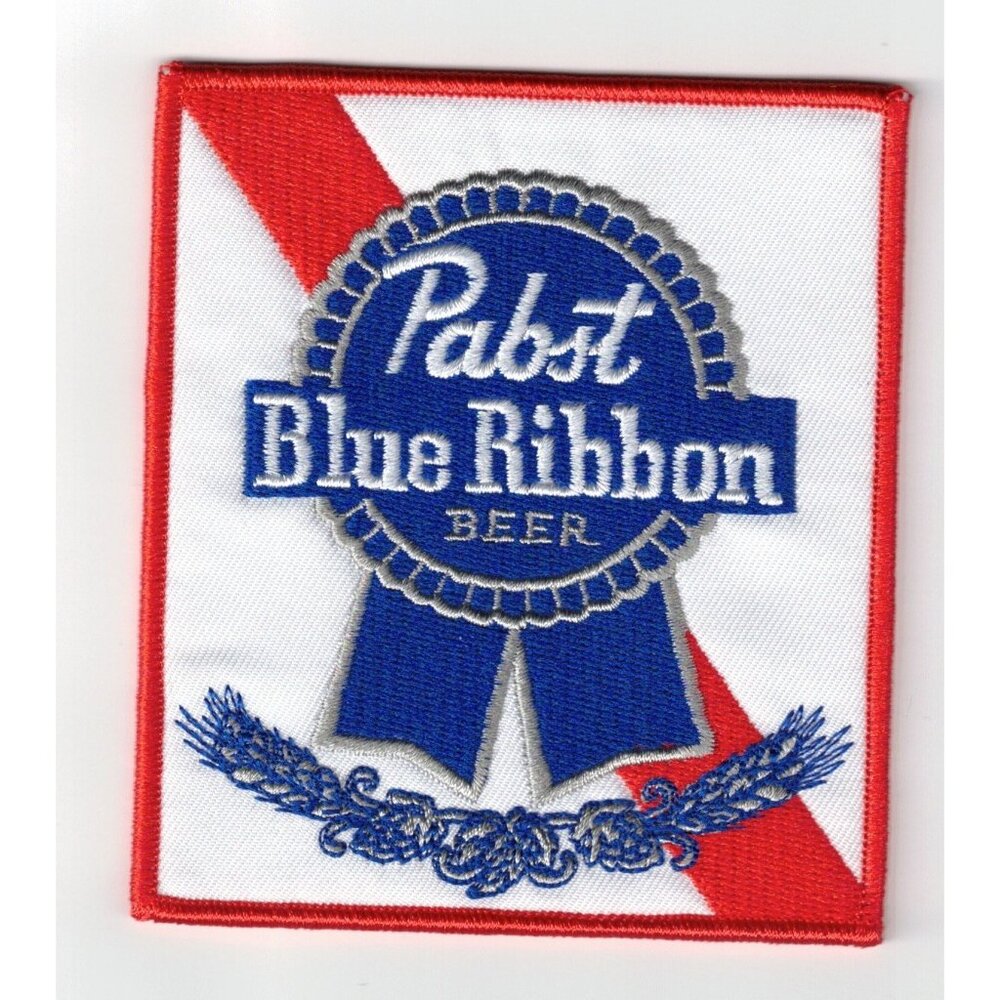 Pabst Blue Ribbon PBR Beer Premium Embroidered 4x3in Iron / Sew-On Patch - Picture 2 of 3